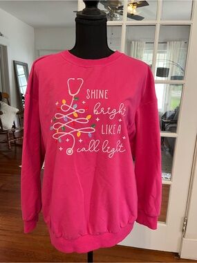 Bright Pink Holiday Stethoscope Tee Sweatshirt